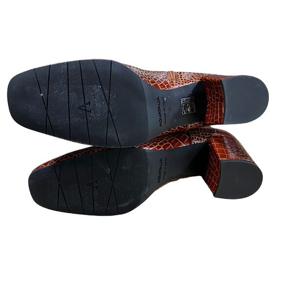 Aquatalia NWOB Denisse Croc-Embossed Leather Ankle Boots Size 10 Brown - Picture 9 of 10